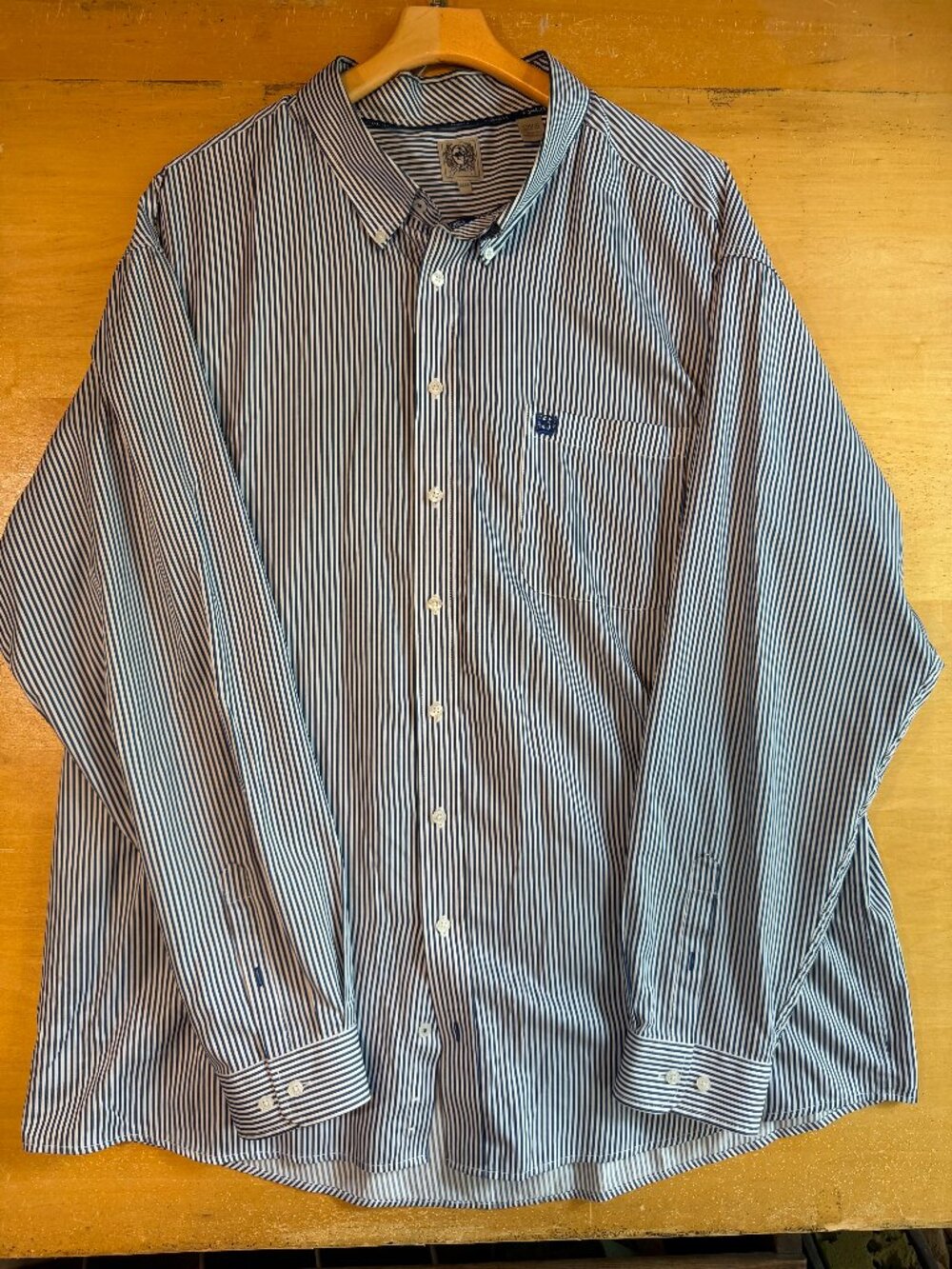 Cinch Long Sleeve Button Down Shirt Blue & White Stripes 3XL